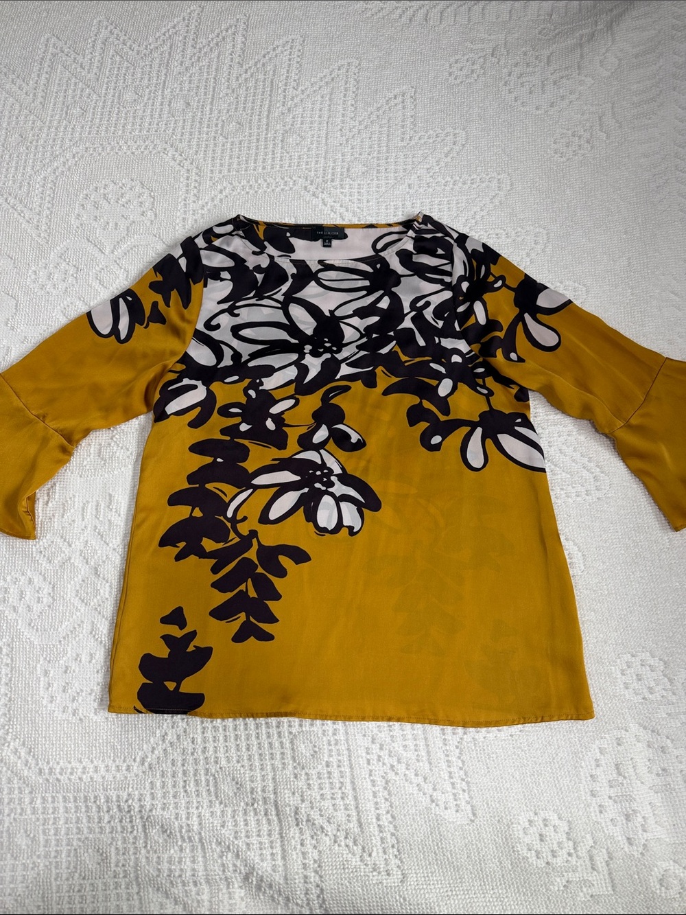 The Limited Mustard Floral Contrast Yoke Blouse
